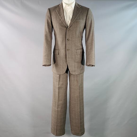 LUCIANO BARBERA Size 38 Regular Brown Plaid Wool Notch Lapel Pleated Suit - Picture 2 of 15